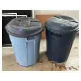 Pair of plastic trash cans w/ lids