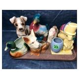 Lot of animal themed pottery planters