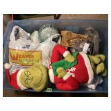 Large tote of Christmas themed decorations