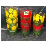 Vintage 8pc red & yellow rose glass set