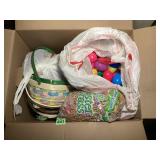 Box of Easter baskets & plastic eggs