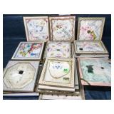 Lot of framed needlepoint handkerchiefs
