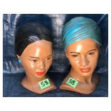 Pair of ceramic mannequin heads