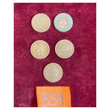 COIN:  1889 Indian Head One Cent, 05 ea