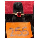 10K Gold Ring, red stone, size 6