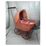 Vintage woven toy baby carriage