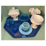 Vintage blue & milk glass