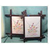 Pair of framed vintage needlepoint artwork