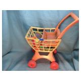 Vintage toy shopping cart & contents