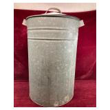 Antique Galvanized Trash Bin w/ Lid