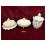 Vintage Milk Glass Lidded Dishes