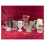 Assorted Glass, Pewter Mugs & more
