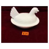 Vintage Milk Glass Hen on Nest