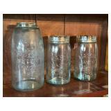 3 Antique Mason Jars & 2 Glass Lids