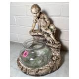 Vintage Boy w/ Dog Fishbowl Stand