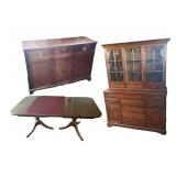 Wooden Dining Table, Hutch & Buffet