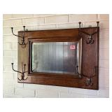 Hanging Wooden Hat Rack w/ Mirror