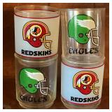 4 Old Redskins & Eagles Football Glasses