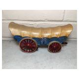 Vintage metal covered wagon coin bank