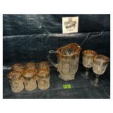 Pressed Glass Pitcher and Glasses