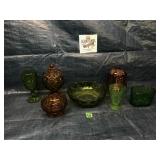 Vintage Green and Amber Glass