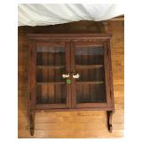 Antique Wall Shelf w/Glass Doors, 2 Shelves