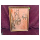 Original Oil Harbour Scene