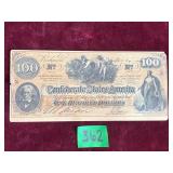 CURRENCY:  Confederate $100 Bill, 1860