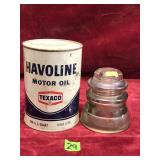 Havoline Oil Can (Full ) & Glass Insulator