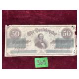 CURRENCY:  Confederate $50 Bill, 1862