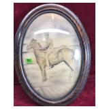 Antique Bubble Glass Oval Frame & Photo