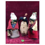Primitive Style Santas and Snowman Figure