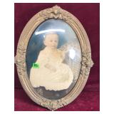 Antique Bubble Glass Oval Frame & Photo