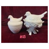 Milk Glass Hen Bowls and Lid