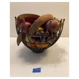 Rod Iron Fruit Bowl  w/ Wooden Fruit
