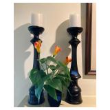 Mantle Candlestivcks W/ faux plant & candles