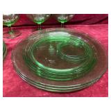 Vintage Green Glass Snack Plates & Glasses
