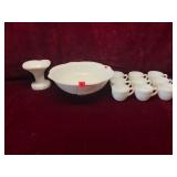 1950s Milk Glass Punch Bowl and Cups