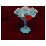 Fenton Blue Marble Milk Glass Compote
