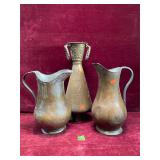 Antique Metal Pitchers and Vase