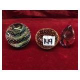 3 Vintage Art Glass Controlled Bubble Paperweights