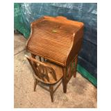 Vintage Childrens Roll Top Desk and Chair Set