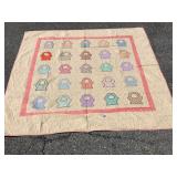 Vintage Hand Quilted Applique Basket Quilt