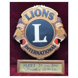 Vintage Lions International Club Sign w/ Hours
