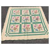 Vintage Butterfly Applique Hand Quilted Quilt
