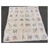 Vintage Hand Embroidered Crib Nursery Quilt