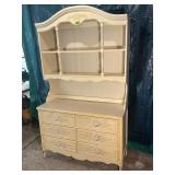 Vintage French Provincial Cream Hutch Cabinet