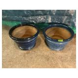 Pair of Blue Glazed Ceramic Garden Planters