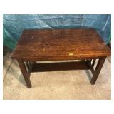 Antique Tiger Oak Library Desk with Bottom Shelf
