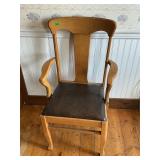 Vintage Golden Oak Splat Back Chair - Leather Seat